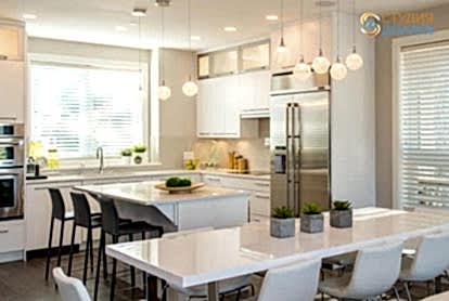 Дизайн белой кухни 17,8м2 в стиле хай тек