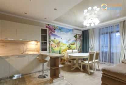 Кухня-студия в 2-комнатной квартире 80м2 в стиле современная классика